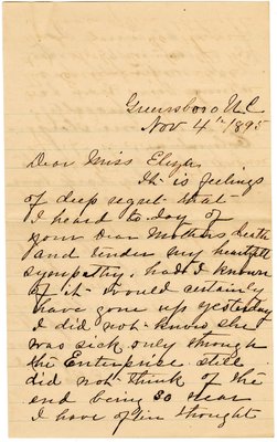 Letter from S. E. Bobo to Eliza Fisher, Nov. 4, 1895
